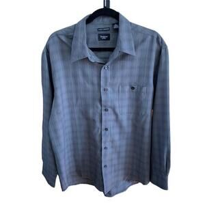 Haggar Mens Luxury Microfibre Long Sleeve Gray Plaid Shirt Size L Defect​​​​​